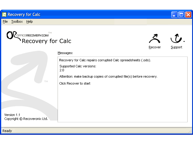Recovery for Calc Screenshot